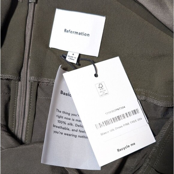 NWT Reformation Stasia Lace Trim Silk Maxi Dress in Pine Tree - Picture 12 of 15